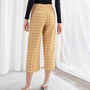 & Other Stories Mustard and Cream Checkered Cropped Pants